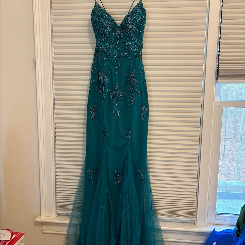Faviana Teal Sequin Prom/Party Dress